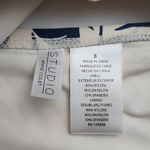 Anne Cole Studio One Piece Open Back Swimsuit Palm Print Blue Antique White Sz 8 - Picture 12 of 16